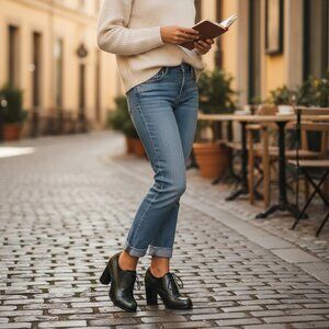 KAMMI Italy Chameleon Green Leather Lace-Up Heeled Ankle Booties Size 5.5